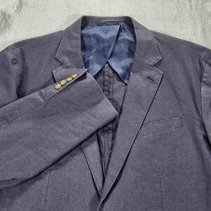 J.Crew Blazer Mens XL Navy Hemp Cotton Stretch 2 Button Patch Pockets Sport Coat